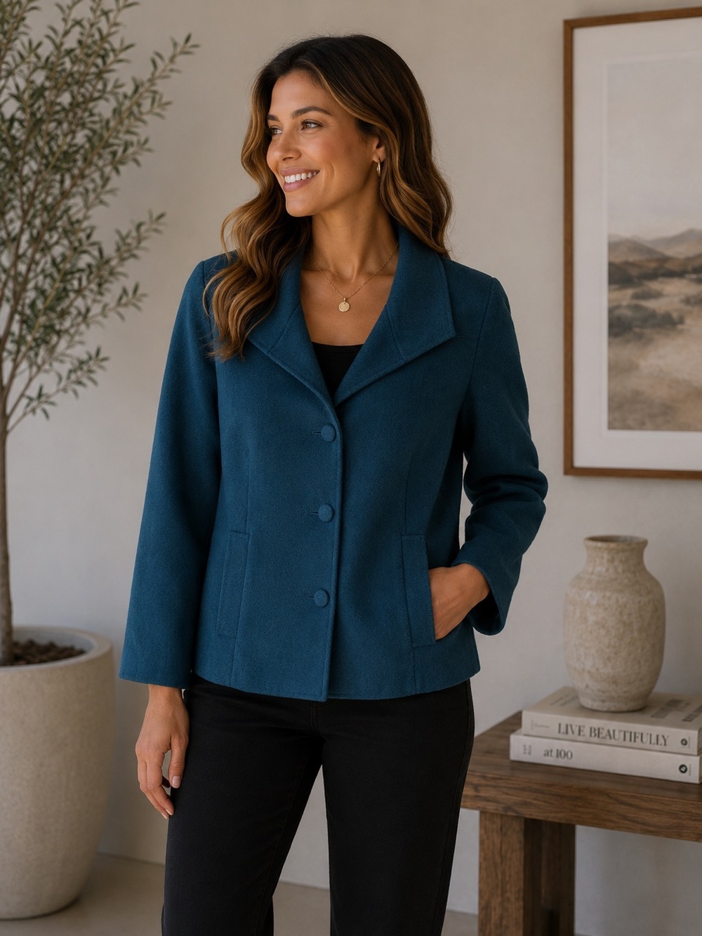 Talbots Deep Teal Wool Blazer Size 12 Minimalist Office Business Classic Fall